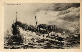 Torpedoboot in See / WWI Austro-Hungarian Navy, K.u.K. Kriegsmarine art postcard, torpedo boat. Phot. A. Beer, Verlag F. W. Schrinner, Pola s: Ramberg