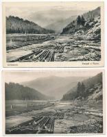 Kőrösmező, Körösmező, Jaszinya, Jasina, Yasinia; Tutajok a Tiszán - 2 db régi képeslap / rafting on Tisa - 2 pre-1945 postcards