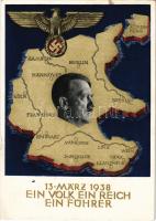 1938 März 13. Ein Volk, ein Reich, ein Führer! / Adolf Hitler, NSDAP German Nazi Party propaganda, map, swastika. 6 Ga. s: Professor Richard Klein + "Wien Des Führers Geburtstag 20. April 1938" So. Stpl. (EK)