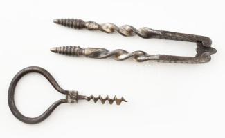 Régi fém dugóhúzó + diótörő, h: 10-15 cm