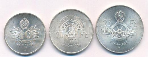 1956. 10Ft + 20Ft + 25Ft Ag "10 éves a Forint (Jó Forint sor)" T:AU 
Adamo EM4, EM5, EM6