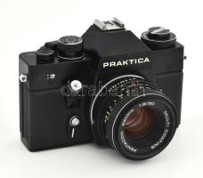Praktica ee3 fényképezőgép, Pentacon electric 1.8/50 objektívvel, kis kopással, tokjában