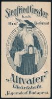 cca 1910 Siegfried Gessler k. u. k. Hof-Lieferant ,,Altvater" Likőrfabrik Jägerndorf-Budapest számolócédula