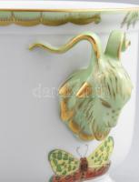 Herendi kosfejekkel díszített Viktória mintás kaspó, jelzett, hibátlan, m: 9,5 cm