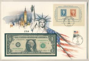 USA 1985. 1$ dekoratív, nagyalakú bankjegyes, bélyeges borítékon, bélyegblokkal T:I