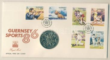 Guernsey 1986. 2Ł "Nemzetközösségi játékok" érmés, bélyeges borítékon, elsőnapi bélyegzővel T:BU