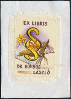 Gedon Anna (1938-?): Ex libris Dr. Gombos László. Batik, szövet, jelzett, 9x6,5 cm. Egyedi ex libris!