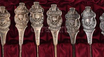 12 darabos Rolex dísz kanál készlet. Bucherer cég, 12 db klf. Ezüstözött fém, díszdobozban / Rolex s...
