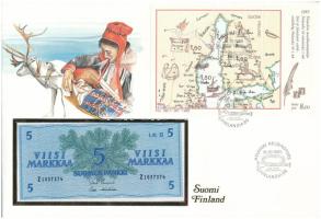 Finnország 1963. 5M felbélyegzett borítékban, bélyegzéssel T:UNC Finland 1963. 5 Markkaa in envelope with stamp and cancellation C:UNC