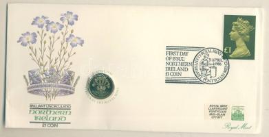 Észak-Írország 1986. 1Ł érmés, bélyeges borítékon, elsőnapi bélyegzővel T:BU