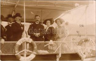 1914 S.M. Dampfer FÜRED, hajókirándulás (később az Osztrák-magyar haditengerészet kisegítő hajója) / boat trip. E. Jelussich Abbazia-Fiume-Lovrana-Cirkvenica photo (later K.u.k. Kriegsmarine vessel) (fl)