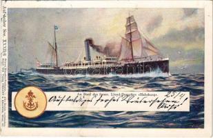 1899 (Vorläufer) An Bord des österr. Lloyd-Dampfers SS HABSBURG (later K.u.k. Kriegsmarine). Auf hoher See XXXII/6. Wiener KÜnstler Postkarte Philipp & Kramer (EK)