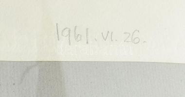 Dobroszláv Lajos (1902-1987): Strandon. Akvarell, papír, üvegezett keretben, 23x42 cm