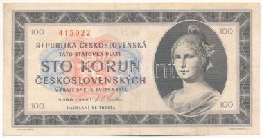 Csehszlovákia 1945. 100K T:F / Czechoslovakia 1945. 100 Korun C:UF Krause 67