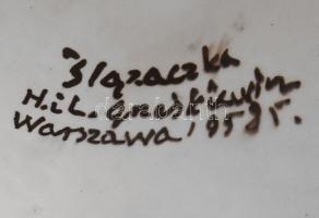 1958 lengyel iparművészeti kerámia asszony figura, belül jelzett, kis kopással, m: 19 cm