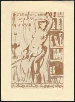 Ezio Parrini (1906-1964): Ex libris eroticis di Gigi Boschesi, 1940. Klisé, papír, jelzett a klisén, 17x11,5 cm.