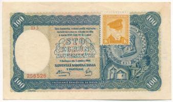 Csehszlovákia 1945. (1940) 100K sárga "K" bélyeggel, 2. kiadás T:F erős papír Czechoslovakia 1945. (1940) 100 Korun "K" stamp, 2nd issue C:AU strong paper Krause 52.a