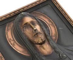 Antik bronz ikon szentkép, kopással, 21x15 cm