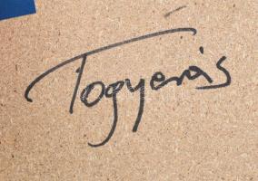 Togyerás József (1930-): Plasztikus mozaik. Kőhatású kerámia, farost lapra applikálva, jelzett, kopá...