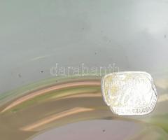 Bohemia antik zölden színezett cseh kosár asztaldísz, címkével jelzett, hibátlan, m: 15,5 cm