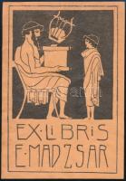 Jelzés nélkül: Ex libris E Madzsar, klisé, papír, 9,5×7 cm