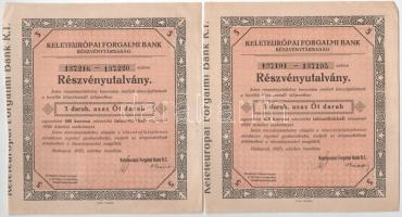 Budapest 1926. "Keleteurópai Forgalmi Bank Részvénytársaság" részvényutalványa 5db részvényről egyenként 400K-ról (6x) + 25db részvényről egyenként 400K-ról, szárazpecséttel T:AU,XF