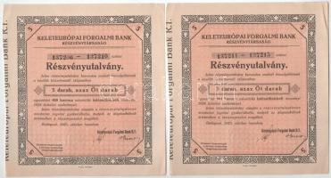 Budapest 1926. "Keleteurópai Forgalmi Bank Részvénytársaság" részvényutalványa 5db részvén...