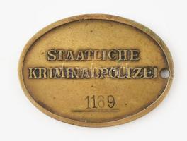 cca 1938 Német bűnügyi rendőrségi fém jelvény, sorszámozott / Staatliche Kriminalpolizei copper badg...