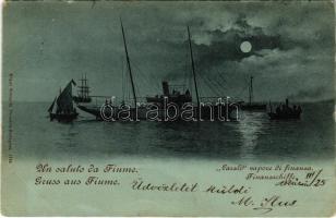 1899 (Vorläufer) Fiume, Rijeka; S.M. Yacht LASZLÓ Finanzschiffe (later K.u.k. Kriegsmarine) / vámhajó este / customs boat at night (EK)