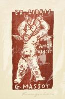 Michel Fingesten (1884-1943): Ex libris G. Massot, amor vincit. Linómetszet, papír, jelzett, 9x5 cm