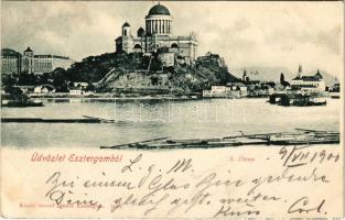 1901 Esztergom, Bazilika, úszó vízi hajómalom (vízimalom). Stromf Ignác kiadása / basilica, floating watermills (boat mills) (fl)