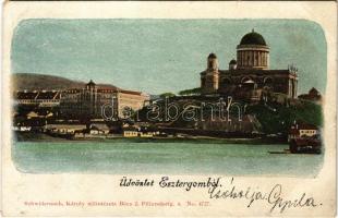 1900 Esztergom, Bazilika, úszó vízi hajómalom (vízimalom). Schwidernoch Károly műintézete / basilica, floating watermills (boat mills) (EM)