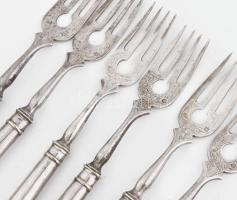 Ezüst (Ag) hat személyes süteményes villa és kés készlet Dianás jelzéssel. br 472 g