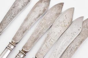 Ezüst (Ag) hat személyes süteményes villa és kés készlet Dianás jelzéssel. br 472 g