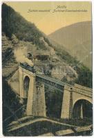 Marilla, Marillavölgy, Marila; Zsittini vasúti híd, vonat, gőzmozdony. Franz József kiadása / Zsittiner Eisenbahnbrücke / railway bridge, viaduct Jitin, locomotive, train (fa)