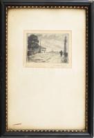 Csóka István (1897-1989): Városrészlet. rézkarc, papír, jelzett, üvegezett fakeretben, 7x9 cm
