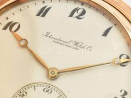 14 K arany (Au) IWC zsebóra. Dupla arany fedéllel, arany porvédővel. Jelzett tok, jelzett szerkezet....