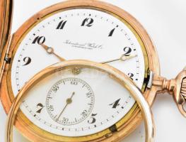 14 K arany (Au) IWC zsebóra. Dupla arany fedéllel, arany porvédővel. Jelzett tok, jelzett szerkezet....