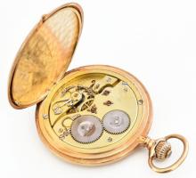 14 K arany (Au) IWC zsebóra. Dupla arany fedéllel, arany porvédővel. Jelzett tok, jelzett szerkezet....