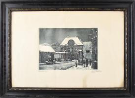 Edvi Illés Ödön (1877-1945): Széna tér, 1928. Rézkarc, papír, jelzett, lapon hajtásnyomokkal. Korabeli, üvegezett fakeretben. 24×32 cm