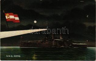 SMS ÁRPÁD osztrák-magyar haditengerészet Habsburg-osztályú pre-dreadnought csatahajó este. G. Fano Pola, 1908/9. No. 23. / K.u.K. Kriegsmarine Linienschiffe am Nacht / WWI Austro-Hungarian Navy, SMS Babenberg pre-dreadnought battleship at night (EK)