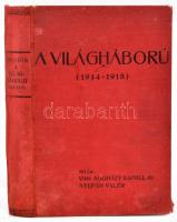 Aggházy Kamil - Stefán Valér: A világháború 1914-1918. Bp., 1934, Országos Közművelődési Tanács Könyvosztálya, 2 sztl. lev.+ 320 p.+ XVI (fekete-fehér képek) t. Szövegközi és egészoldalas térképekkel. Kiadói egészvászon-kötés, viseltes állapotban, foltos borítóval, helyenként kissé sérült, foltos lapokkal, laza fűzéssel, a könyv végén kijáró és a fűzéstől elváló lapokkal.