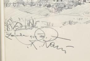 Ifj. Richter Aladár (1898-1950): Zánka, 1949. Ceruza, papír, jelezve balra középen, 27x39 cm. Üvegez...