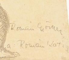 Román György (1903-1981): Női akt. Tus, papír, jelzés nélkül, hátoldalán Román György lányának, Romá...