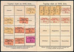 1946 Független Kisgazdapárt tagsági igazolványa fénykép nélkül, tagsági bélyegekkel