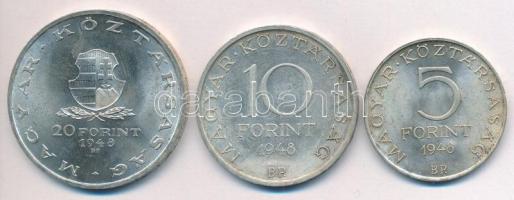 1948. 5Ft Ag "Petőfi" + 10Ft Ag "Széchenyi" + 20Ft Ag "Táncsics" kapsz...