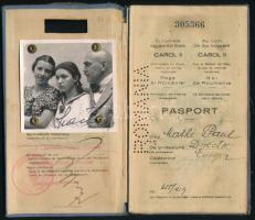 1939 Román Királyság, fényképes útlevél nagyváradi illetőségű férfi részére, román és magyar vízumok...