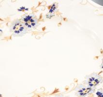 Zsolnay búzavirág mintás porcelán süteményes készlet, hat személyes, kézzel festett, jelzett, hibátl...