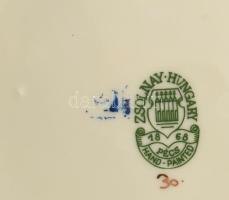 Zsolnay búzavirág mintás porcelán süteményes készlet, hat személyes, kézzel festett, jelzett, hibátl...