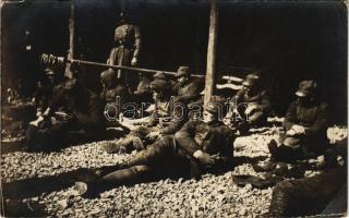 1916 Osztrák-magyar katonai tábor, pihenő / WWI K.u.k. military camp, resting soldiers. photo (EK)